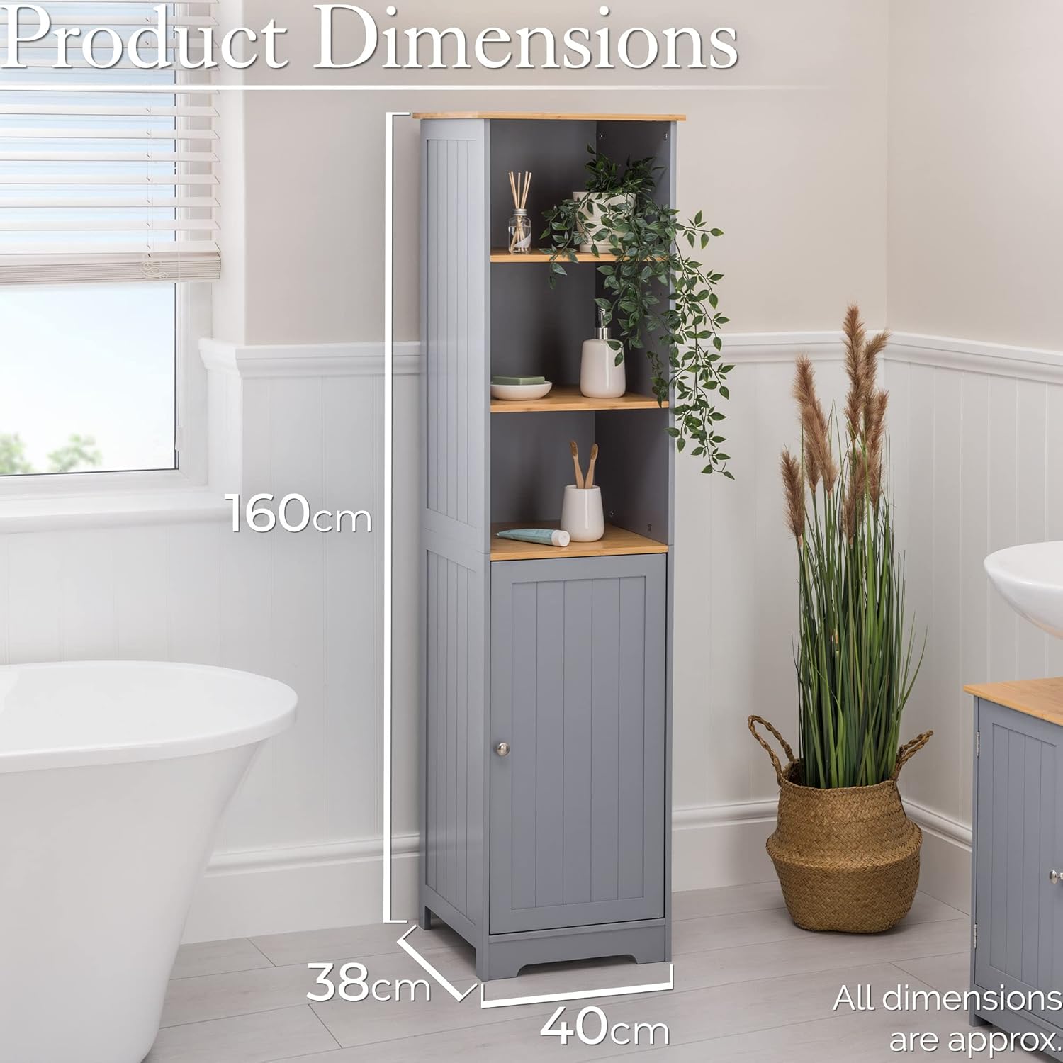 Tall Bathroom Storage Cabinet Grey Bamboo Shelf Unit