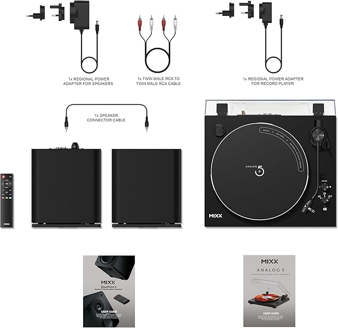 Bluetooth Vinyl Record Player HiFi Turntable 50W Speakers Black