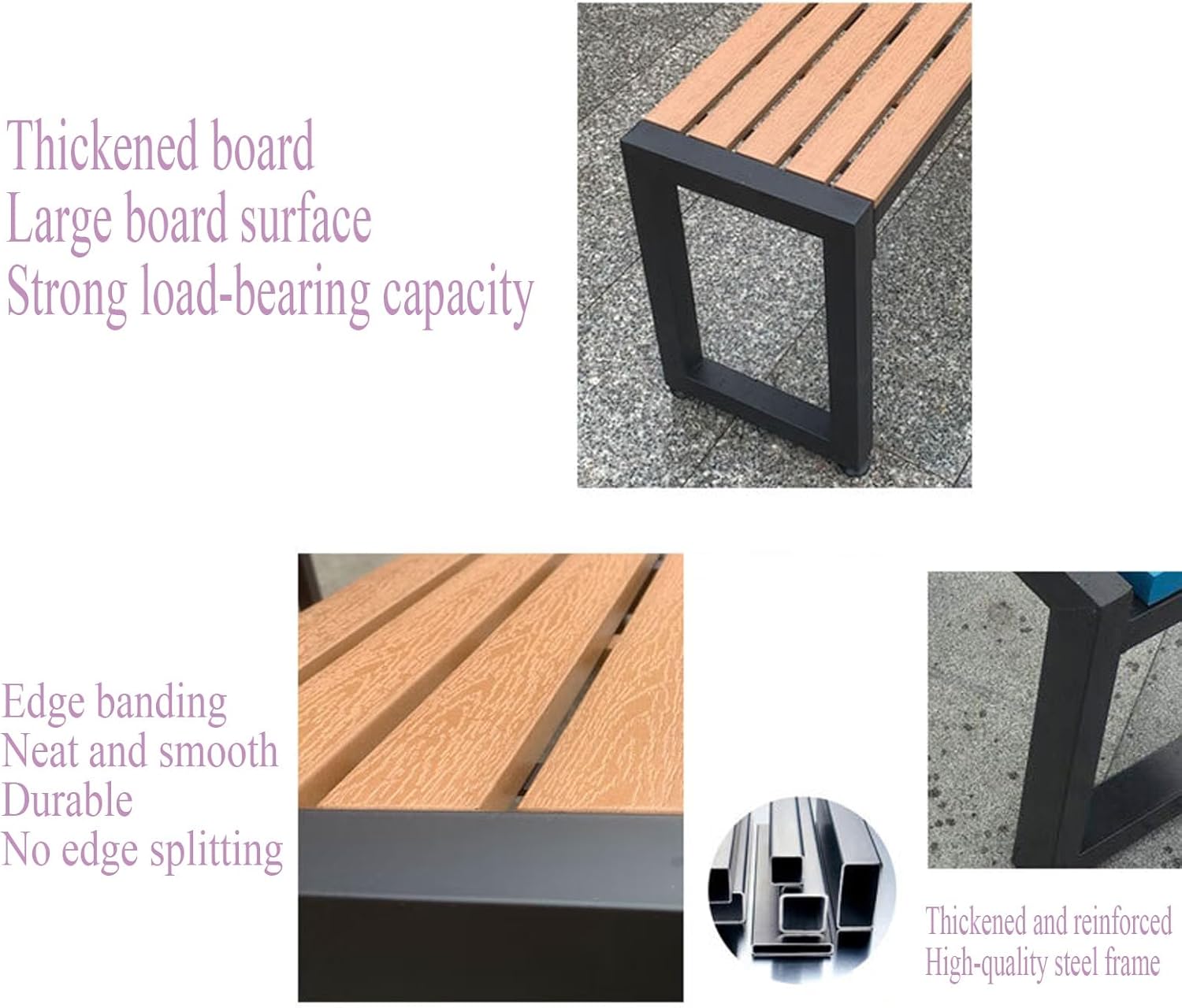 3 Seater Garden Bench Backless Outdoor Patio Seat Wood Metal 108cm
