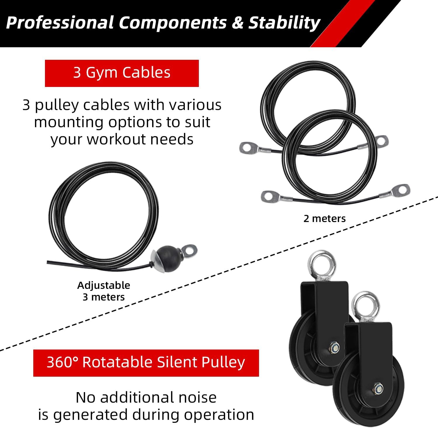 Home Gym Cable Pulley System LAT Pulldown Trainer w/ 3 Handles 150kg