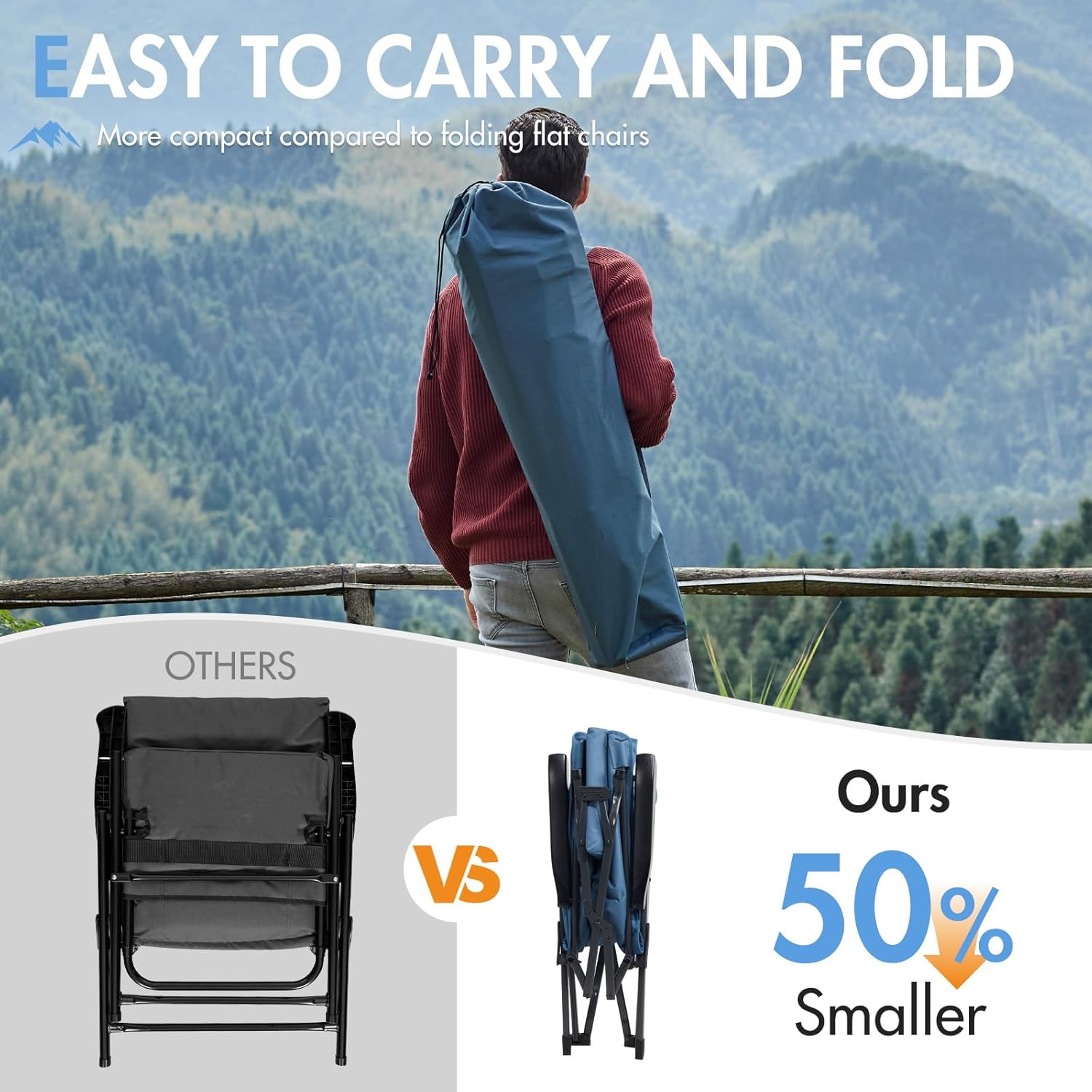 Reclining Camping Chair High Back 160KG Blue