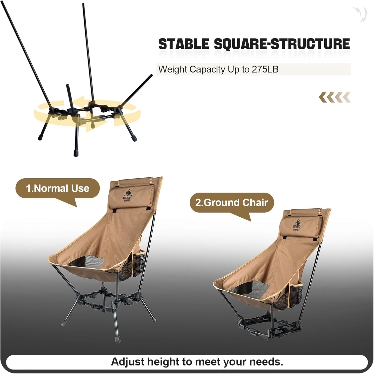 Compact Folding Camping Chair Cushion 150KG Brown
