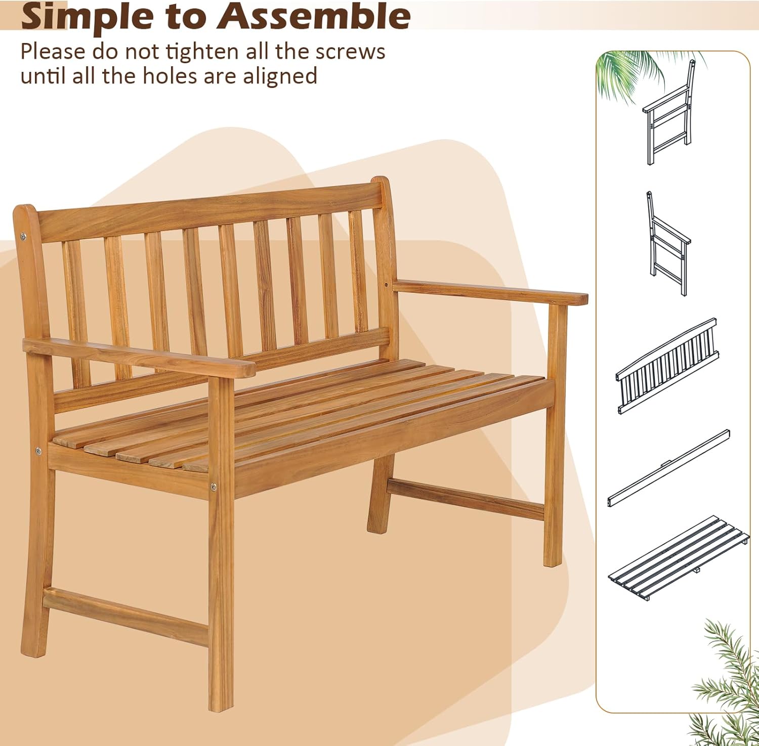 2 Seater Acacia Wood Garden Bench Heavy Duty Patio Loveseat Seat