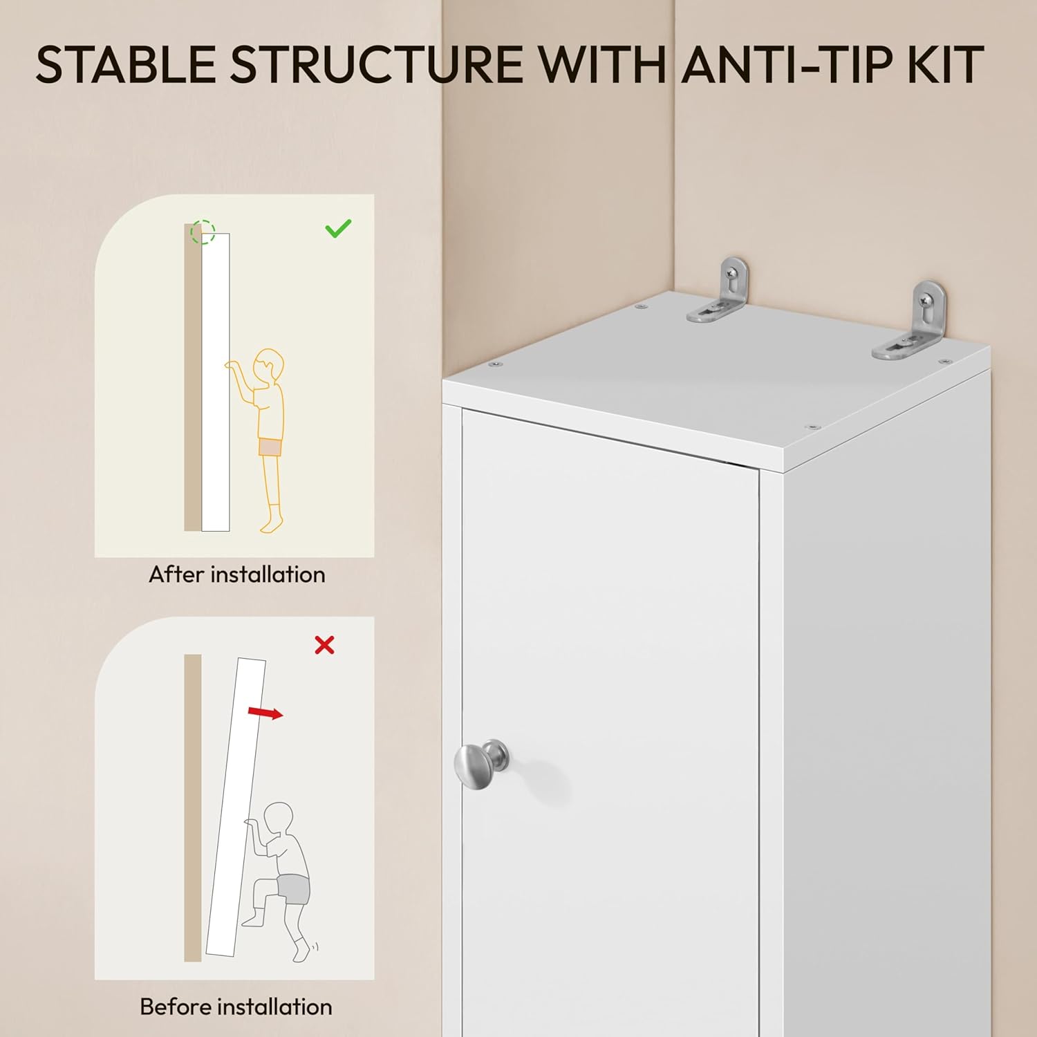 Tall Slim Bathroom Storage Cabinet 6 Adjustable Shelves White 181cm