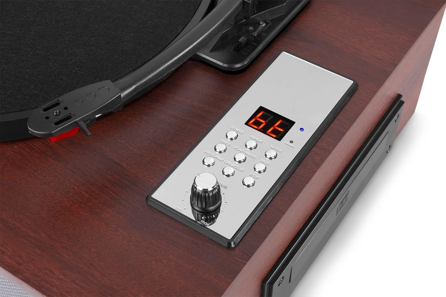 Retro Record Player CD Bluetooth Built In Speakers Dark Wood