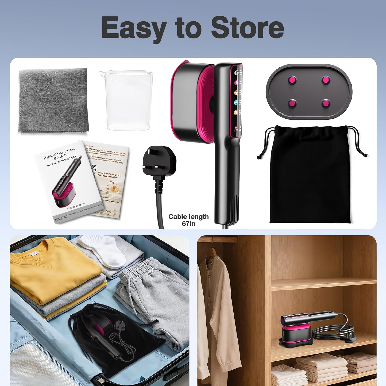 Travel Clothes Steamer 110 240V 2 in 1 Iron LED 5 Modes Fast
