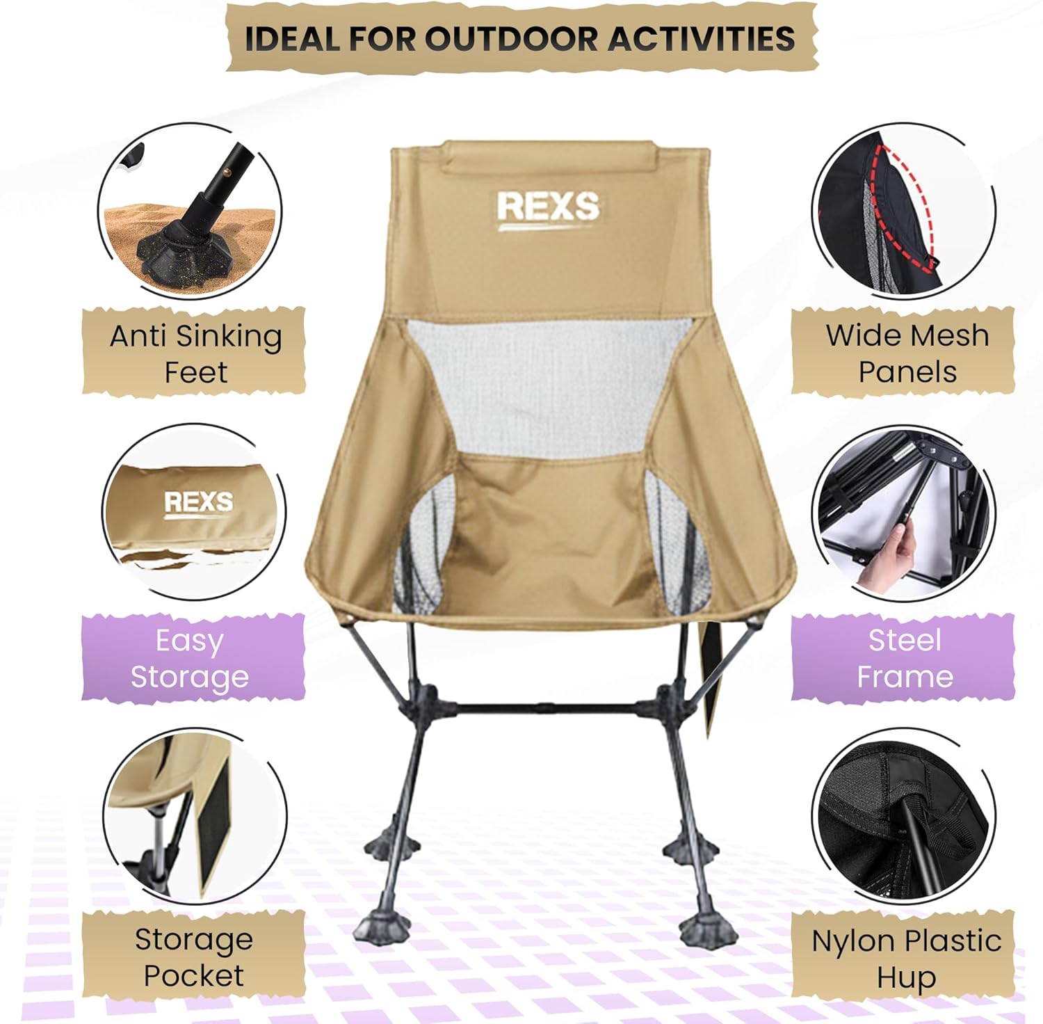 Ultralight Backpacking Chair High Back 330lb Brown