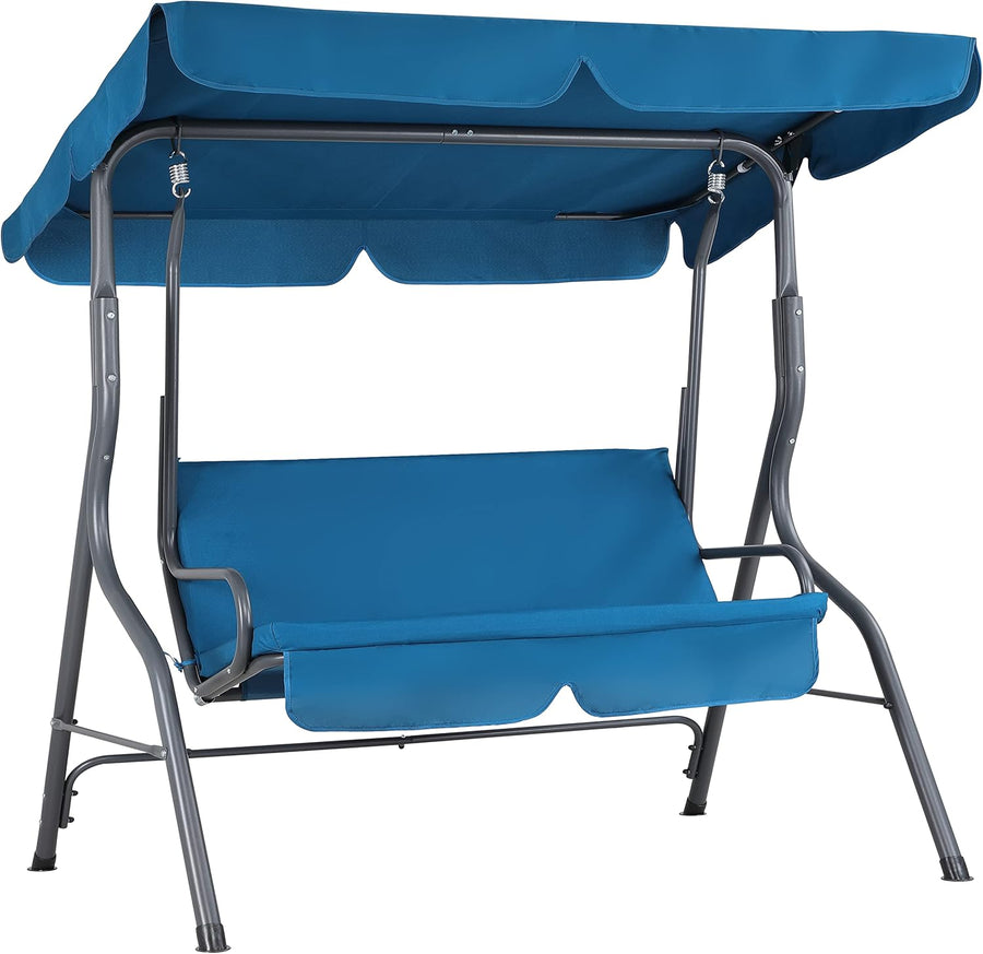 2 Seater Garden Swing Chair Adjustable Canopy Cushioned Blue Seat