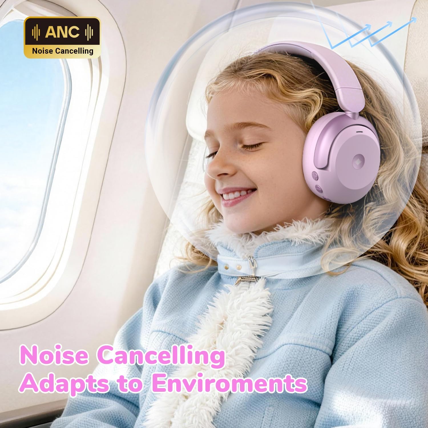 Kids Wireless Noise Cancelling Headphones Safe Volume 60 Hour Playtime