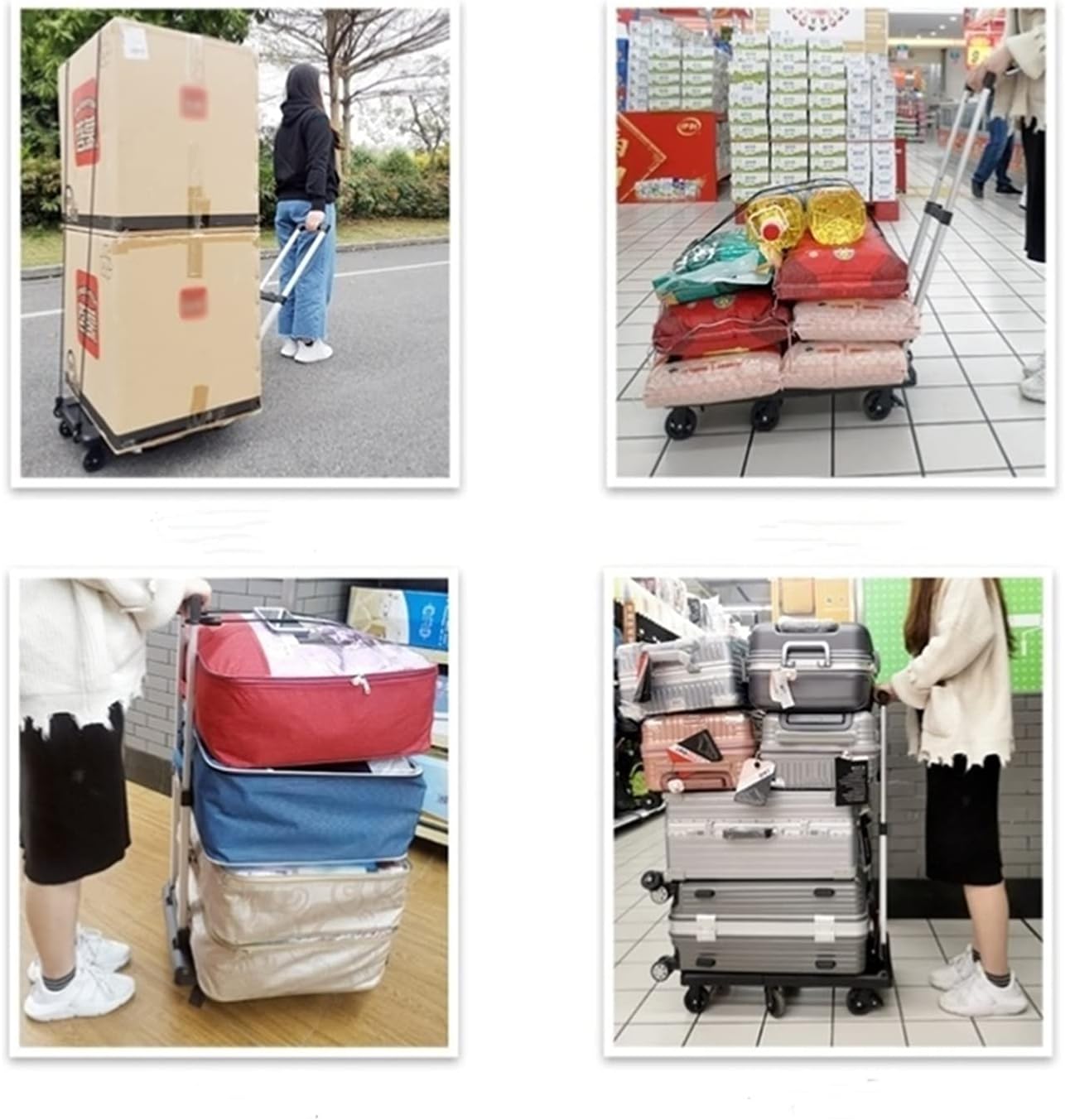 Mini Folding Flatbed Hand Cart 6 Wheel Retractable Trolley