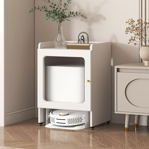 Robot Vacuum Storage Cabinet Stand with Wheels Drawer Glass Door
