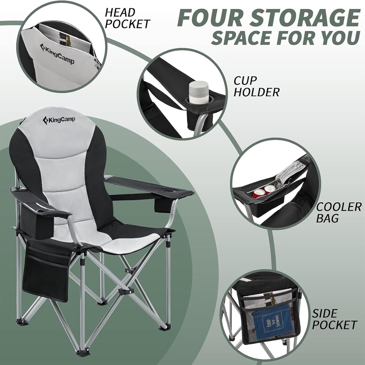 XL Heavy Duty Camping Chair 550 LBS Lumbar Support Cooler Seat