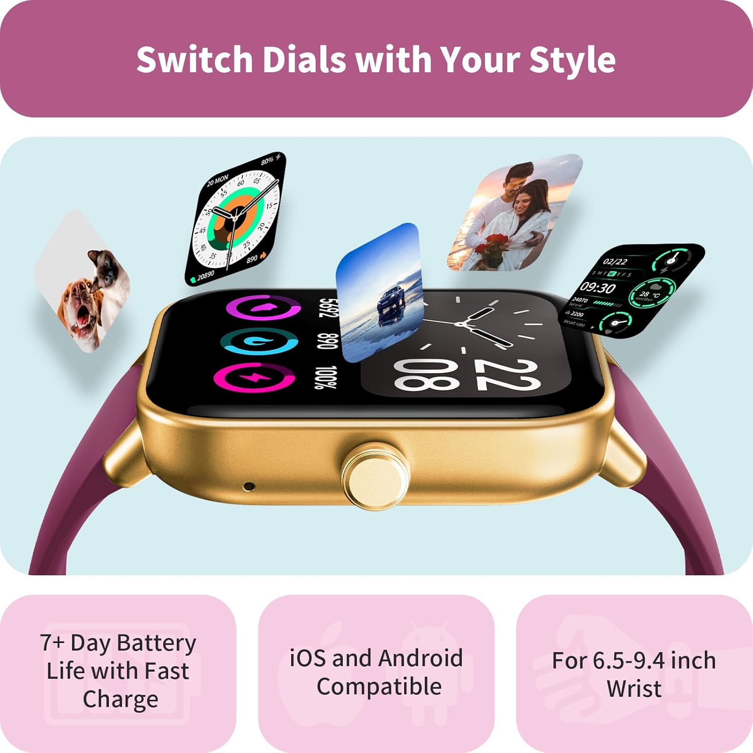 Smart Watch Bluetooth Call Alexa Fitness Tracker Purple