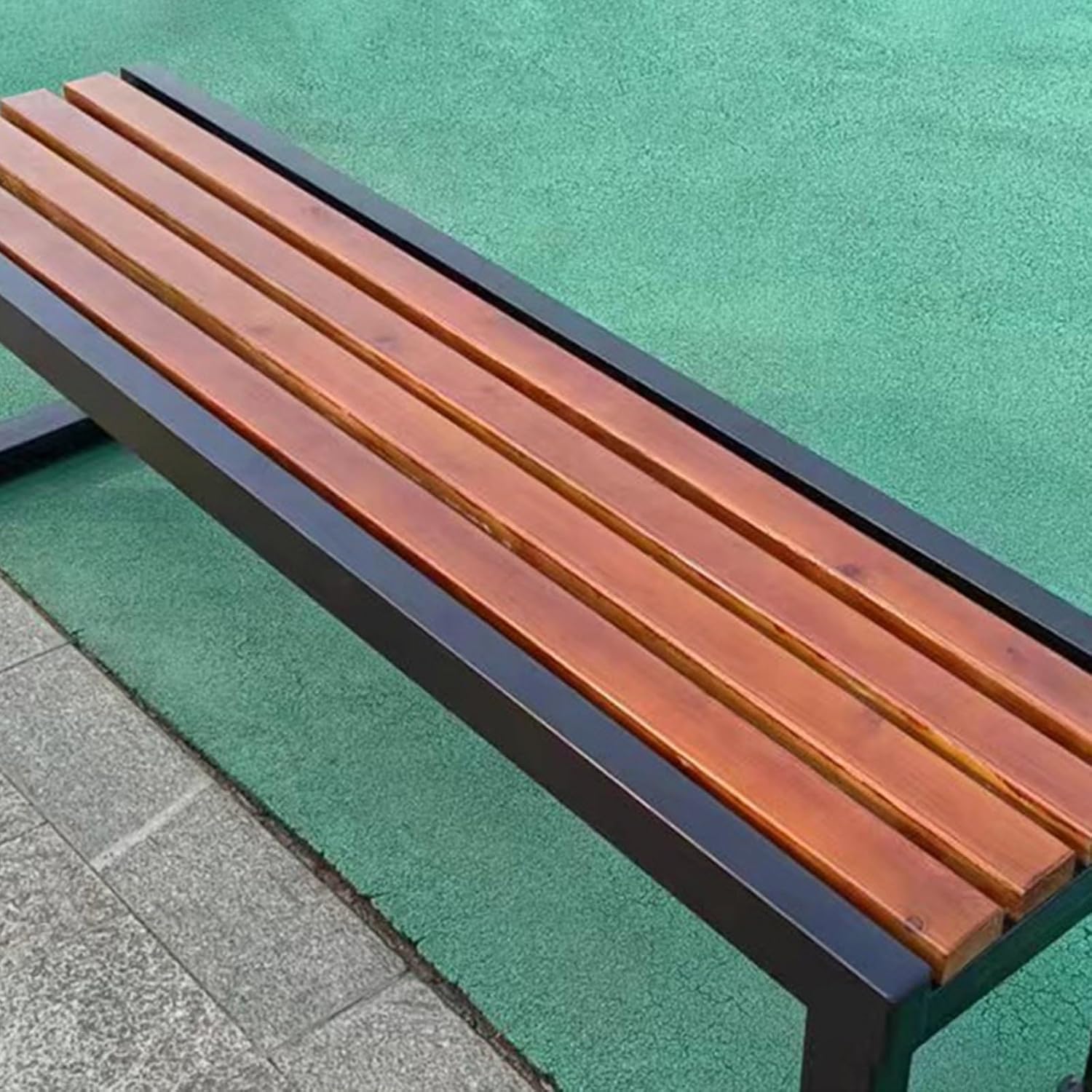 Outdoor Backless Garden Bench Solid Wood Patio Seat Metal Frame 100cm
