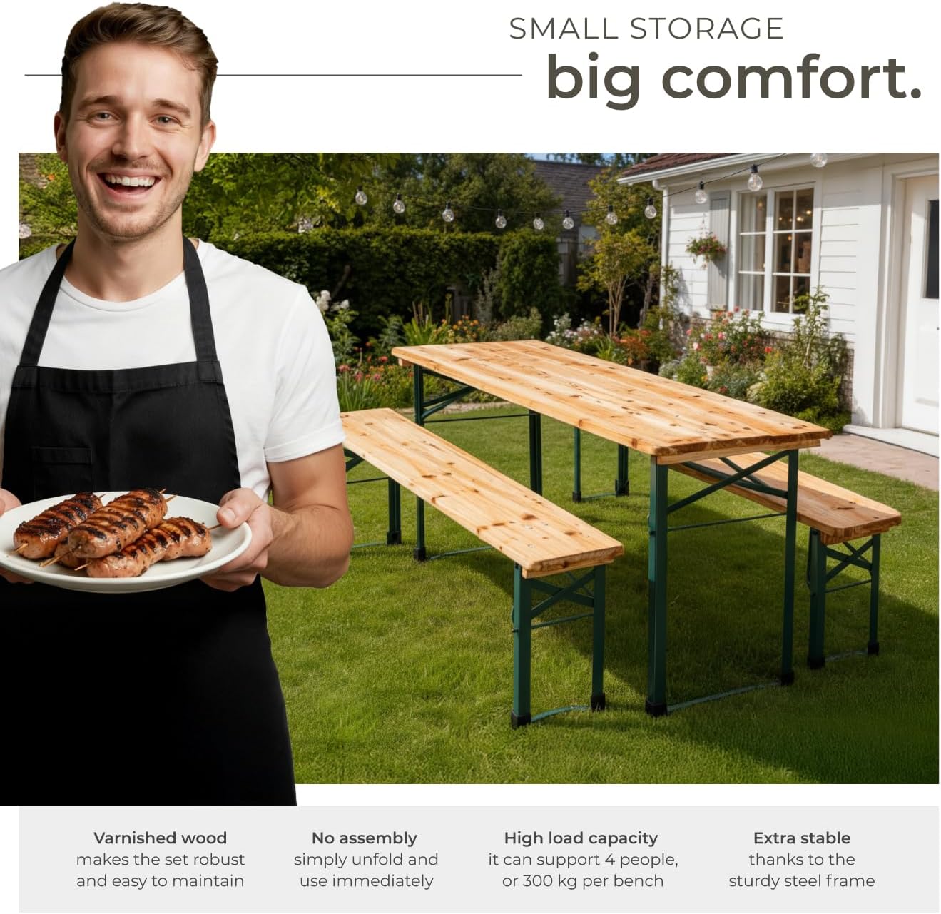 Folding Wooden Picnic Table & Bench Set 8 Seater Garden BBQ Set