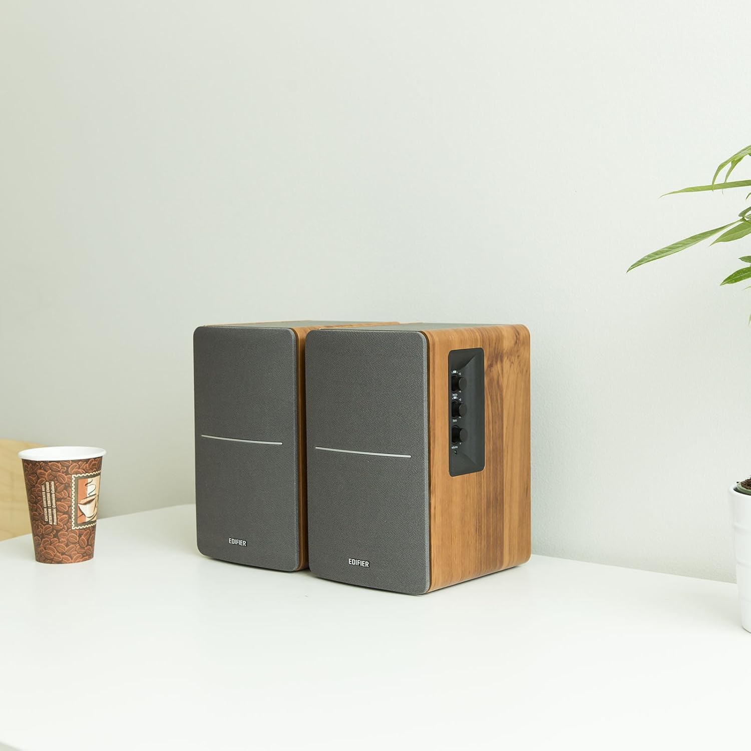 Powered Bookshelf Speakers 42W Stereo Studio Monitor Wood Cabinet