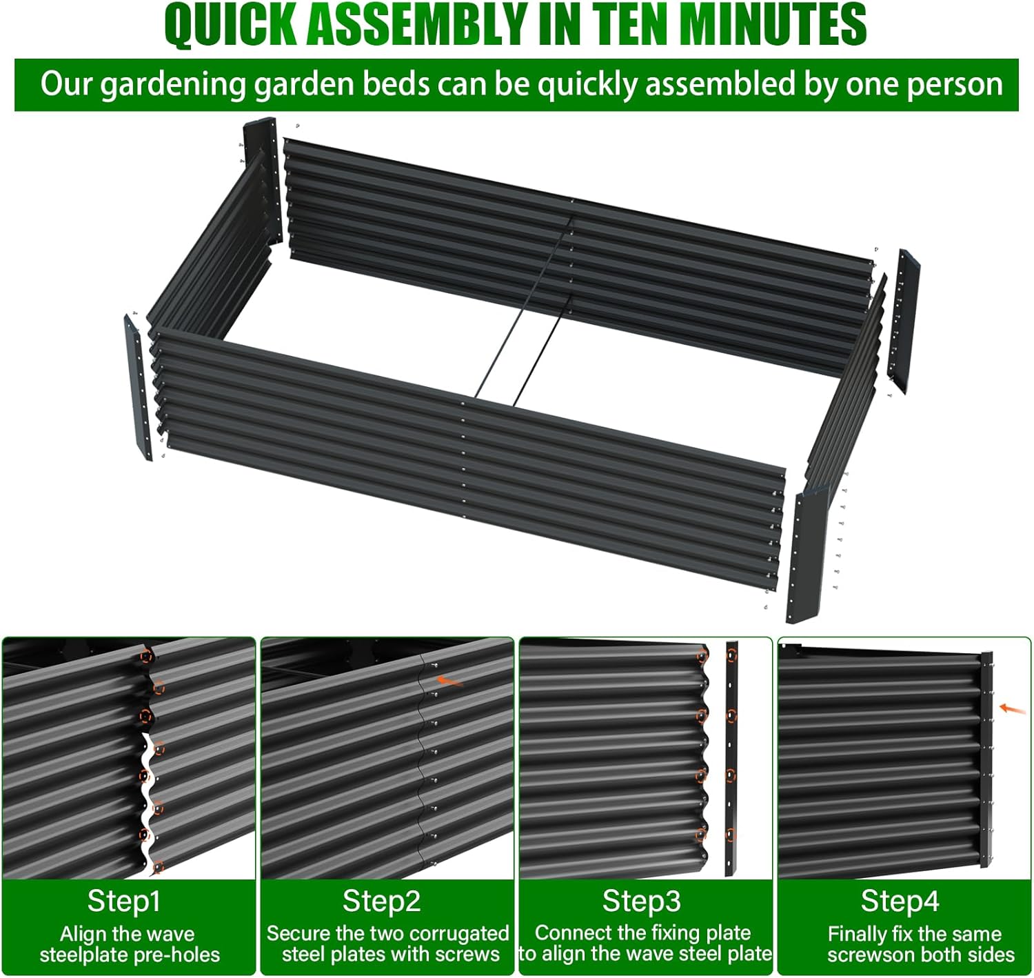 Extra Large Metal Raised Garden Bed 244cm Black Steel
