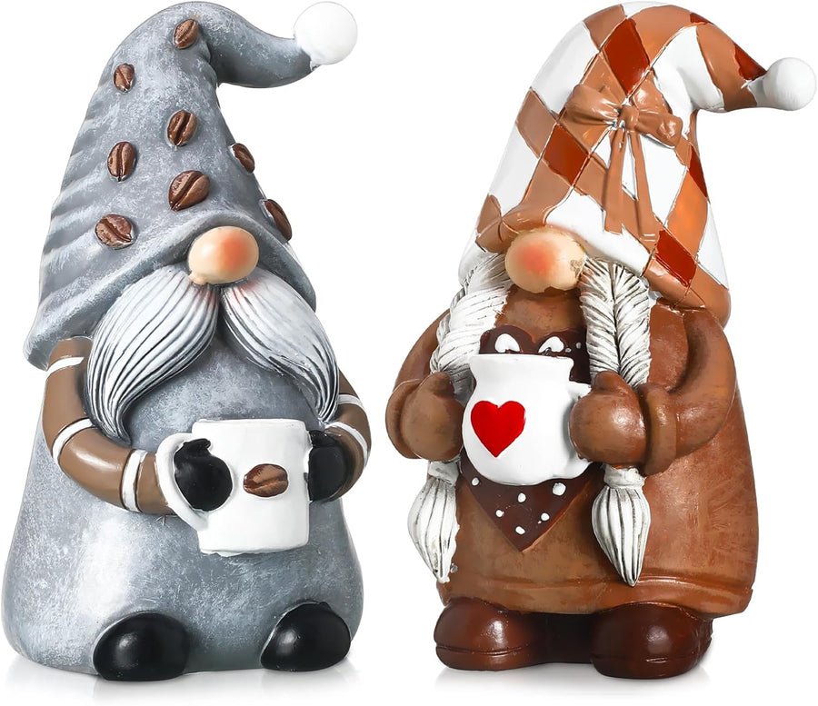 2PCS Coffee Gnome Decor Coffee Bar Resin Figurines Tiered Tray