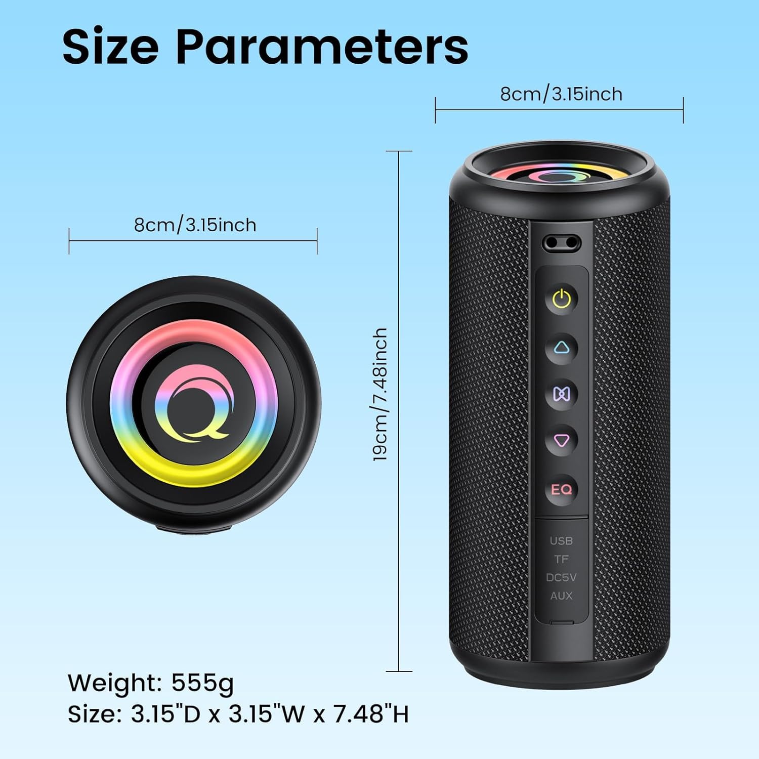 Portable Bluetooth Speaker 20W RGB Lights IPX7 Bass TWS