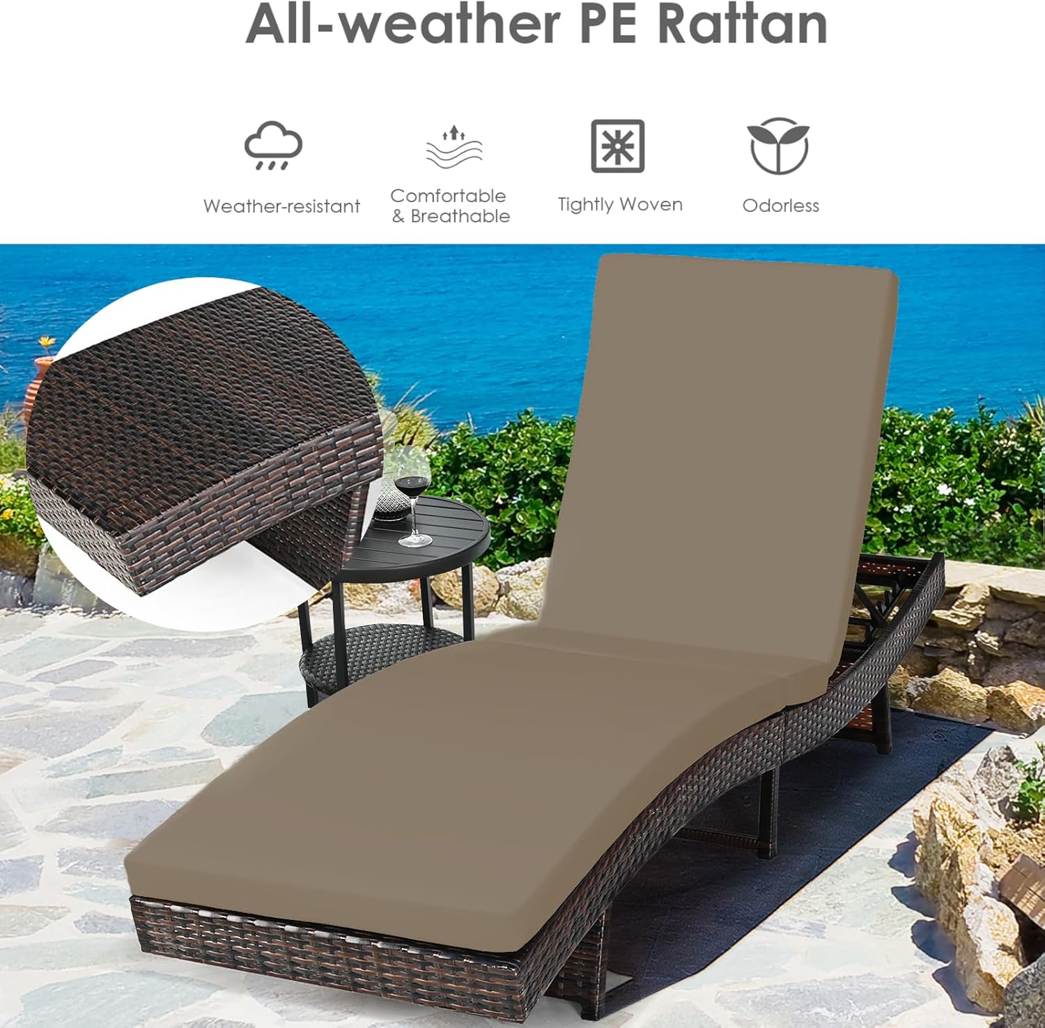 Folding Rattan Sun Lounger 5 Position Cushion Grey