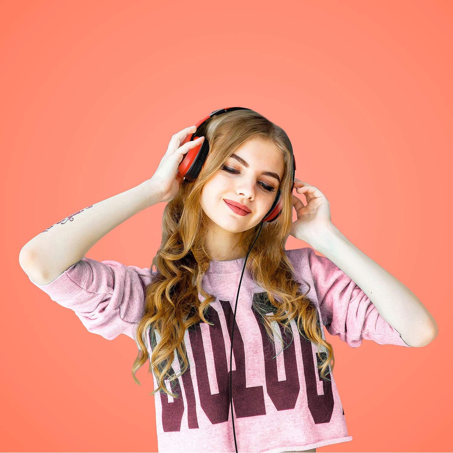 Wired Over Ear Headphones With Mic Stereo Bass 3.5mm Orange