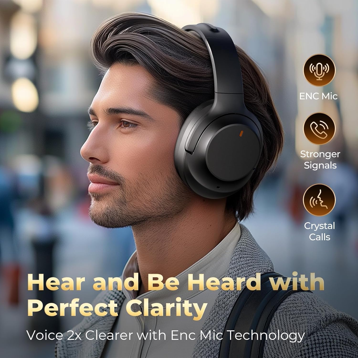 Active Noise Cancelling Bluetooth Headphones Over Ear HiFi Bass 30H Mic