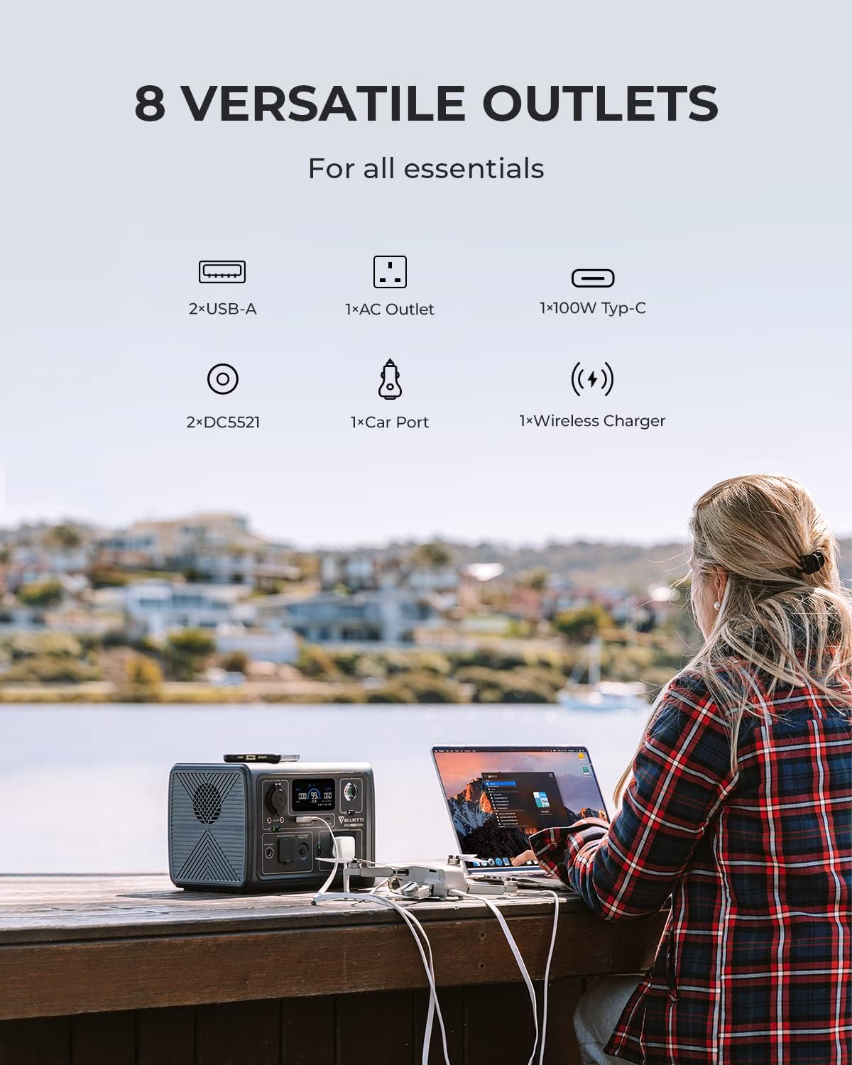 600W Portable Power Station 268Wh Solar Generator w 100W Panel