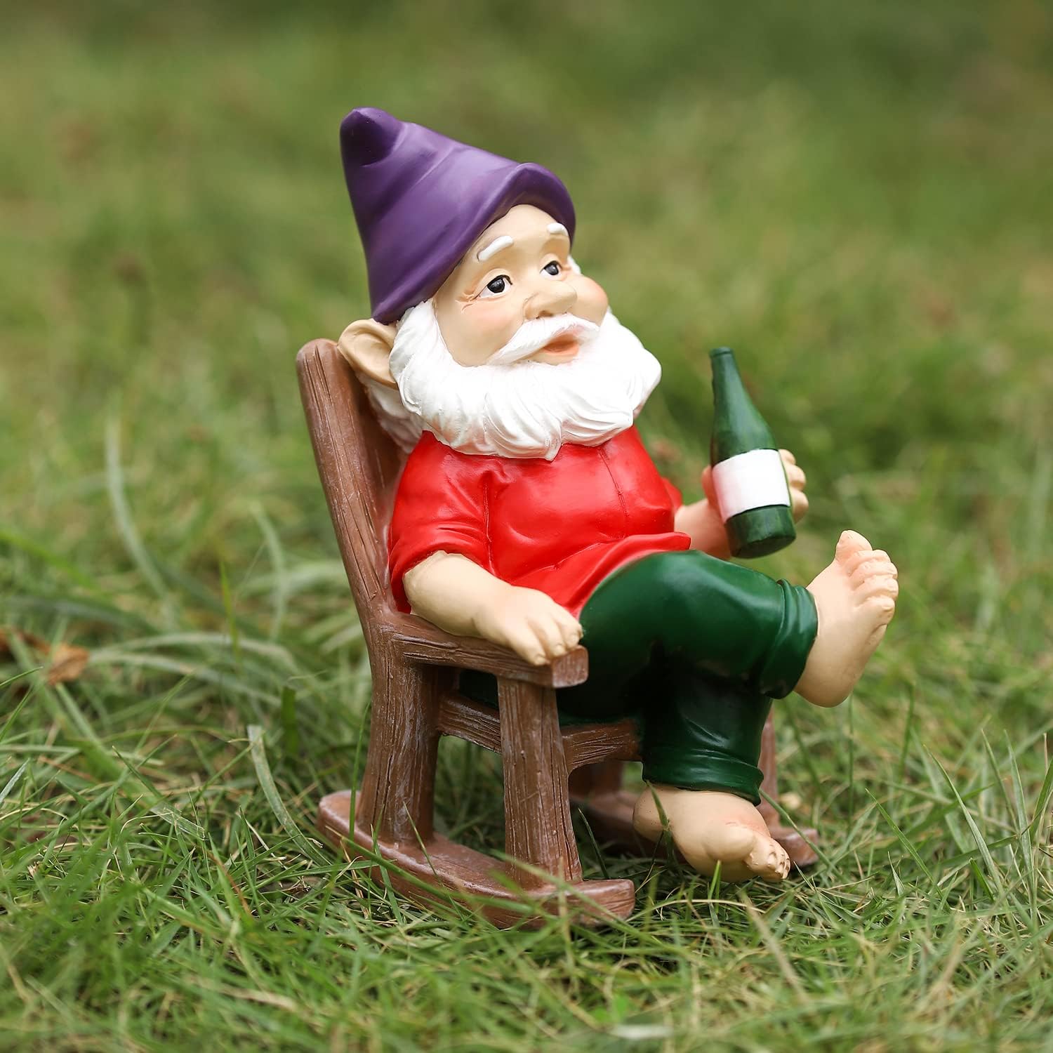 Funny Drinking Gnome Statue Resin Garden Chair Decor Outdoor