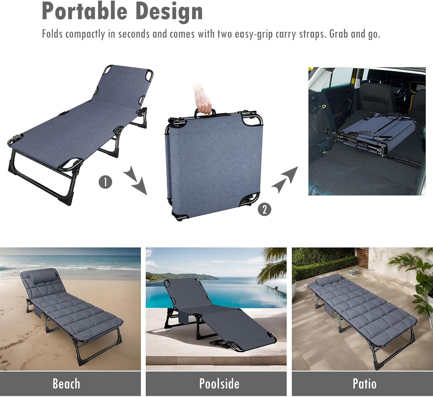 Foldable Sun Lounger Reclining Camping Bed Blue 200kg