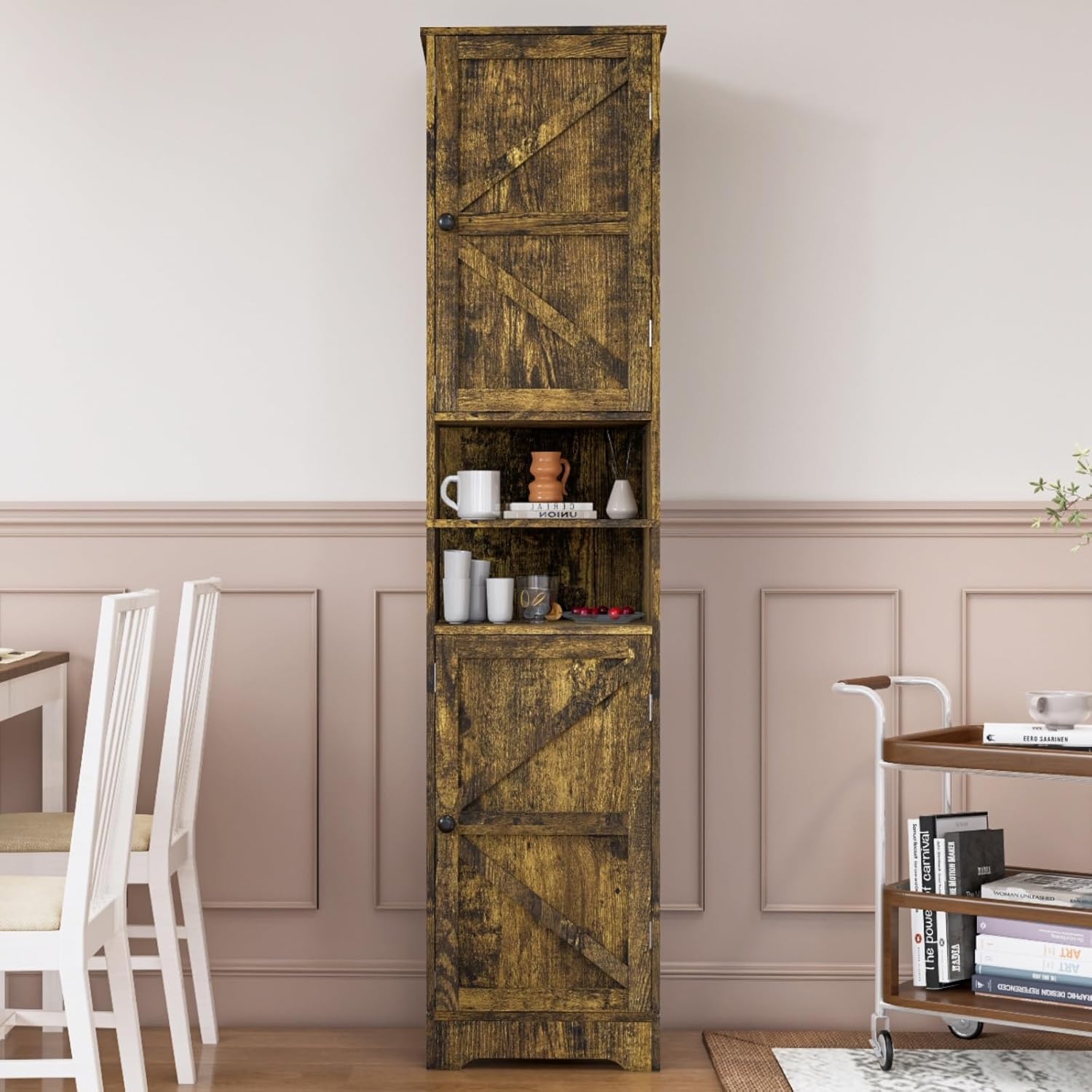 Tall Bathroom Storage Cabinet Slim Adjustable Shelf Retro
