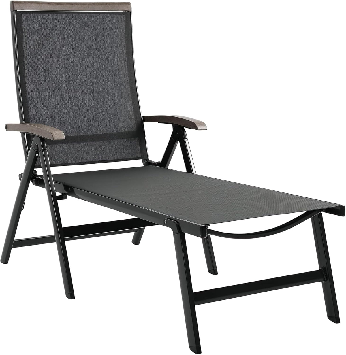 Folding Sun Lounger 5 Position Aluminium Recliner Grey