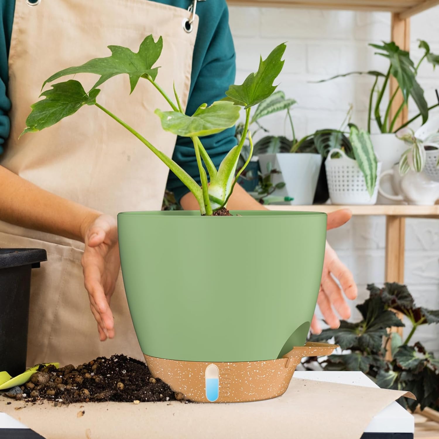 Self Watering Plant Pots 30cm Green Indoor Outdoor Planter Set 2