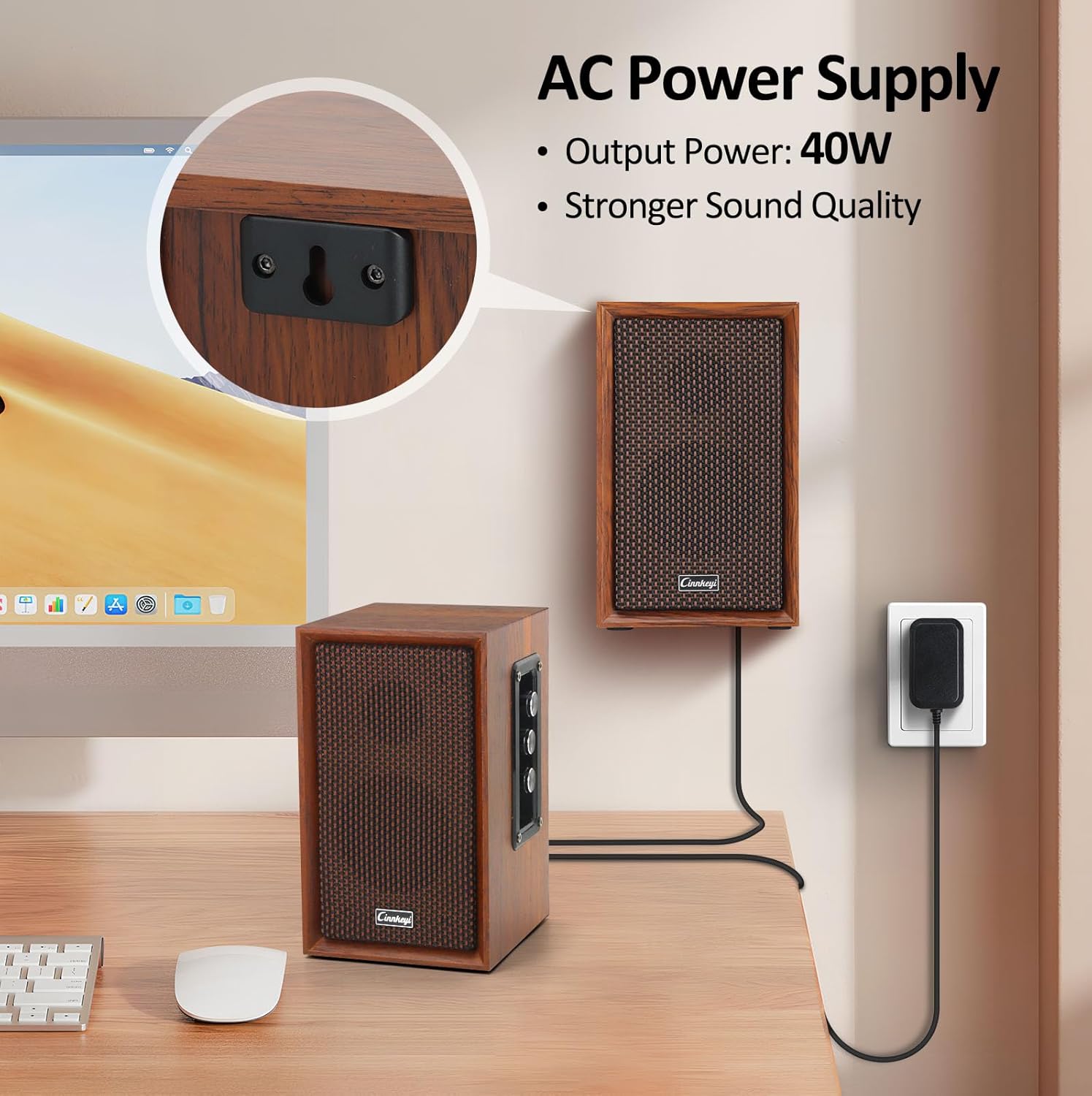 40W Bluetooth Bookshelf PC Speakers Wooden Stereo Bass USB AUX
