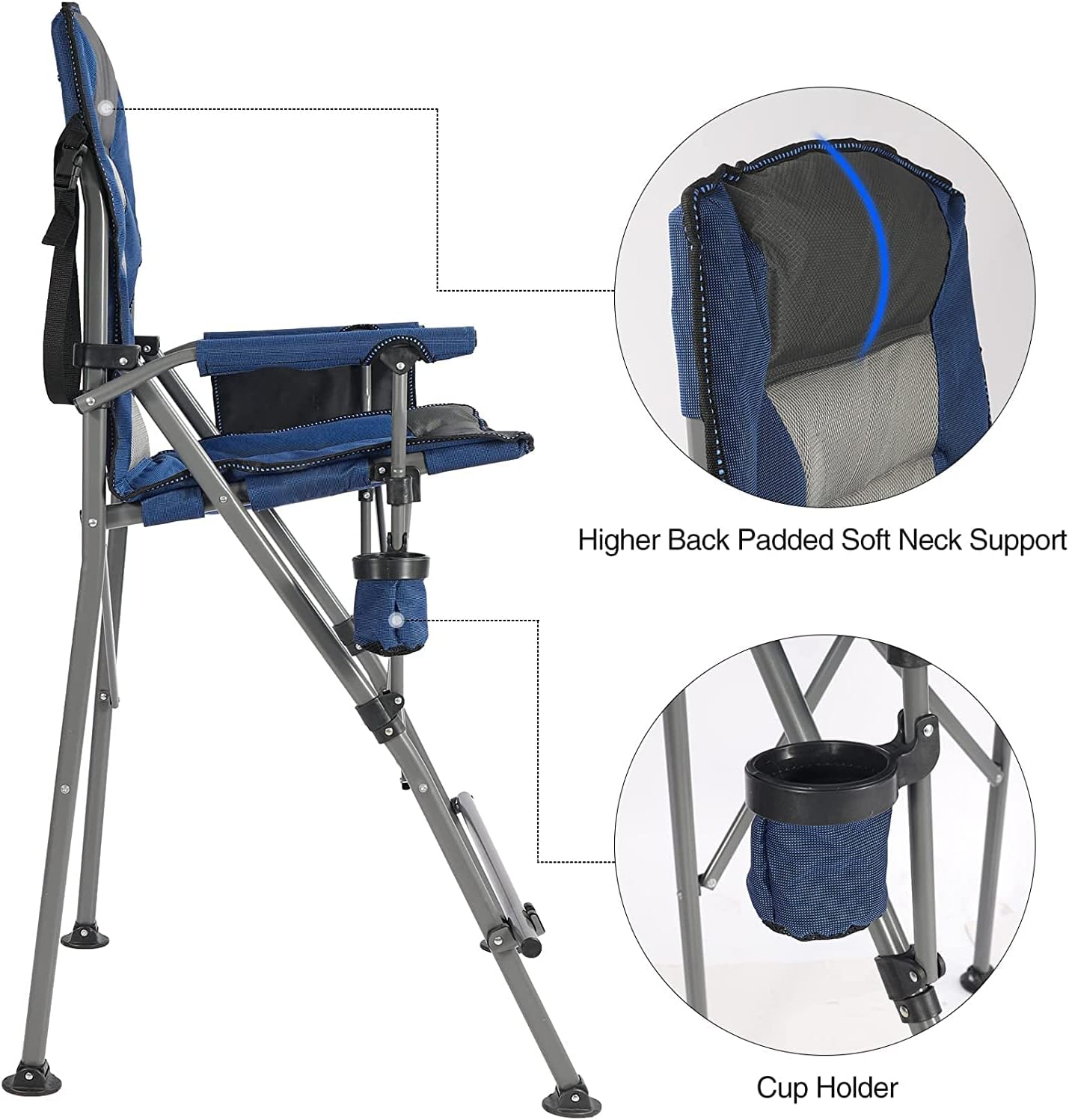 Extra Tall Folding Director Chair with Footrest Blue