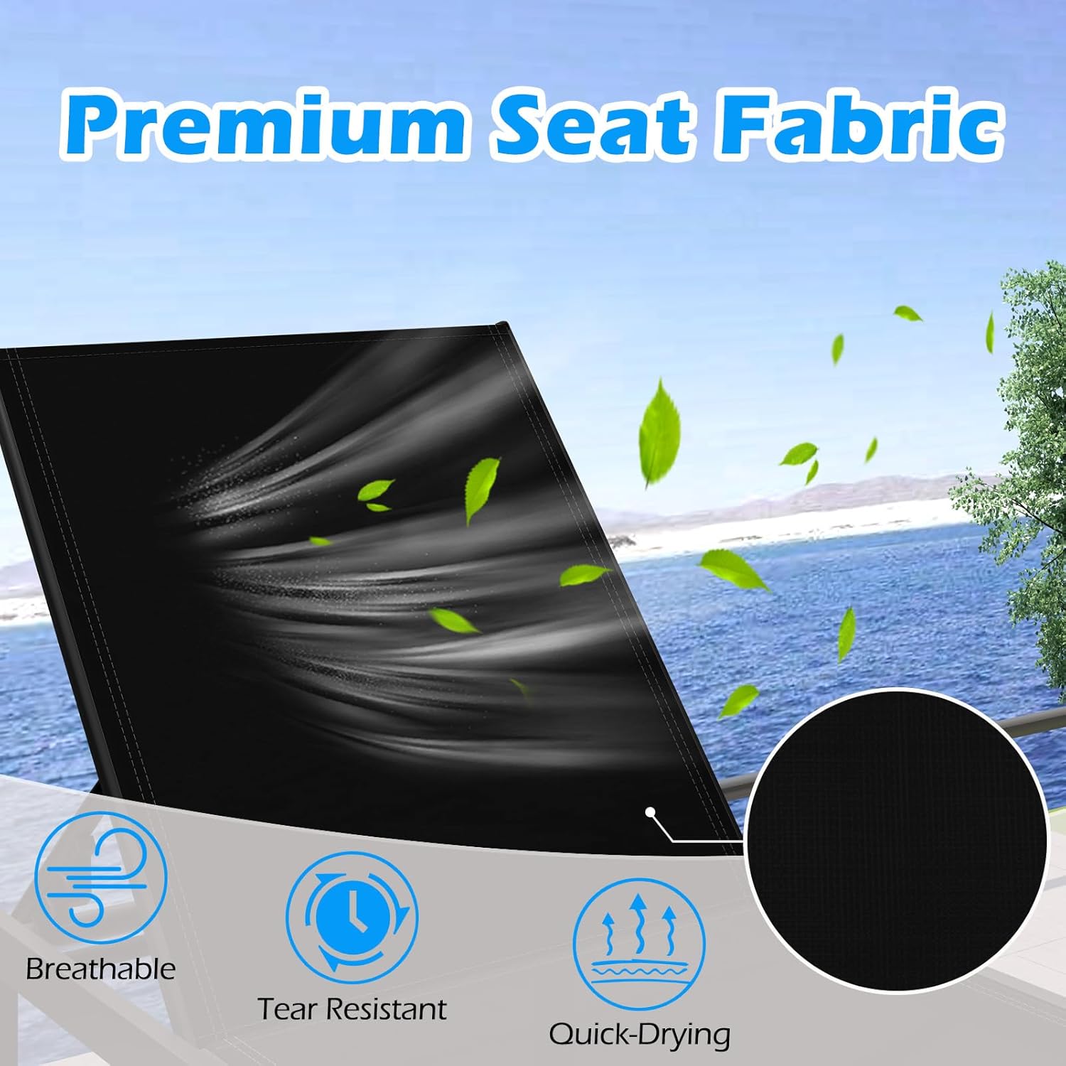6 Level Aluminum Sun Lounger Recliner Chair Black