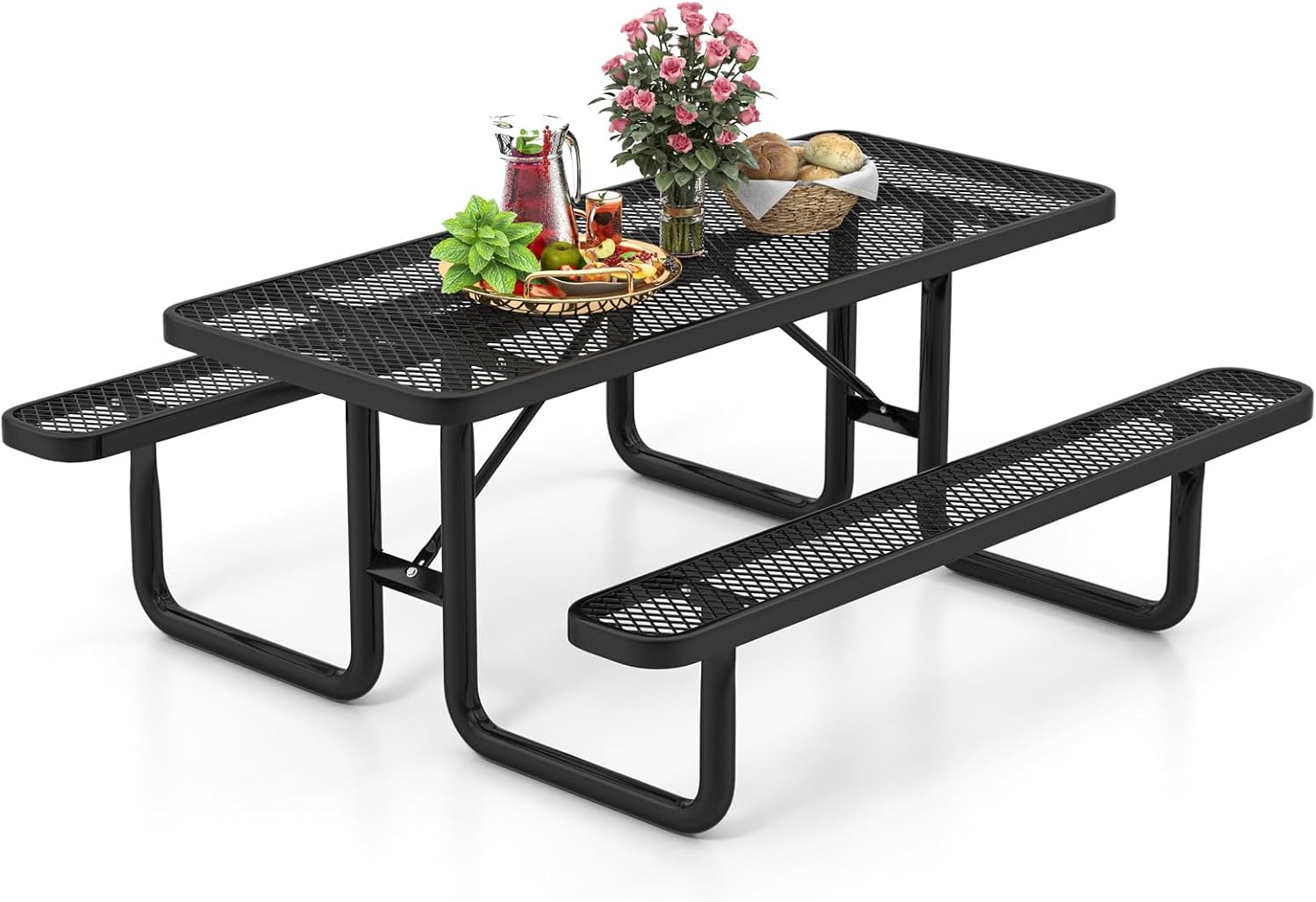 8 Seater Metal Picnic Table Bench Set Outdoor Garden Dining