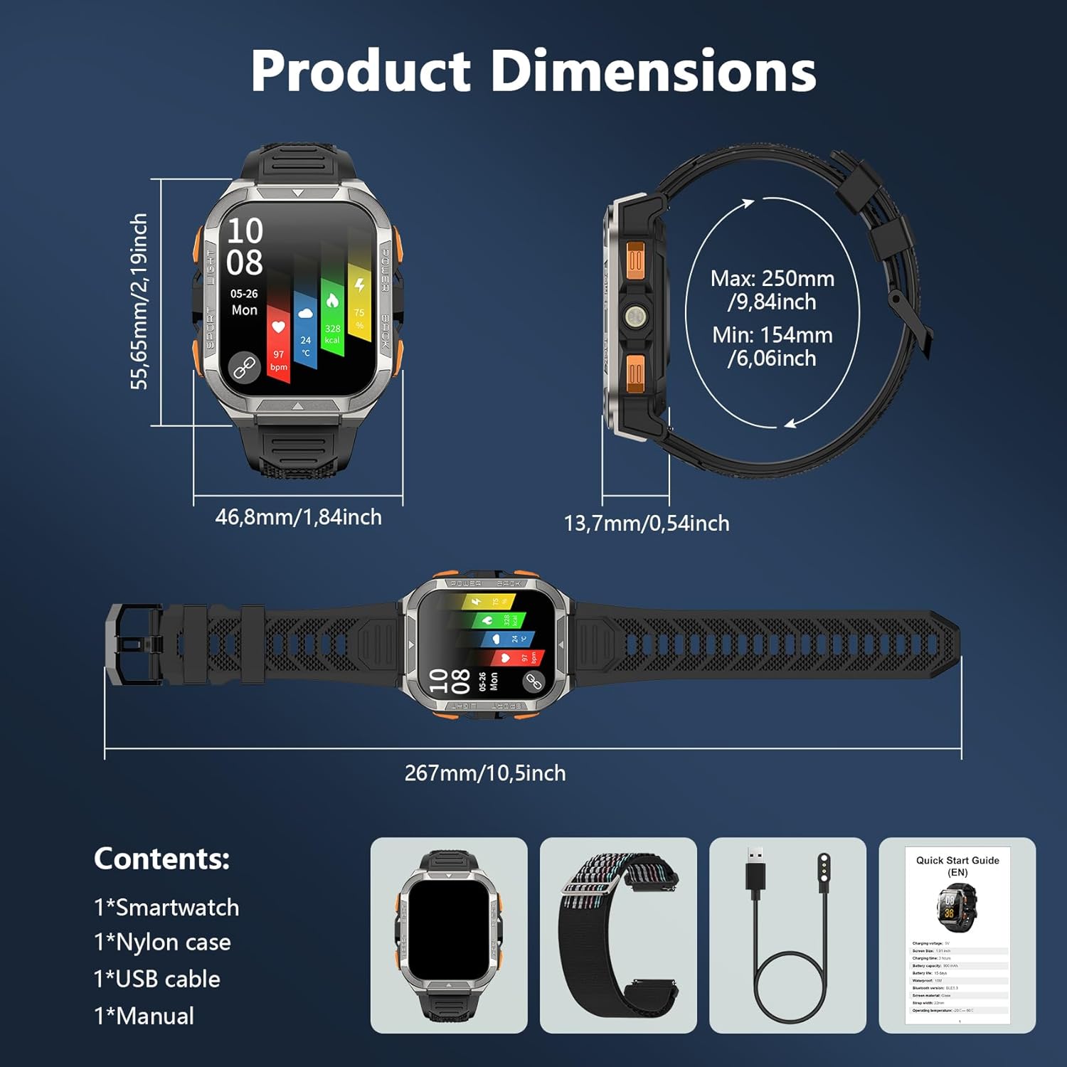 Military Smart Watch GPS Compass 100 Day Battery AI Call