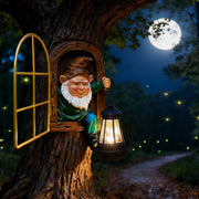 Solar Tree Hugger Gnome Lantern Resin Outdoor Garden Decor