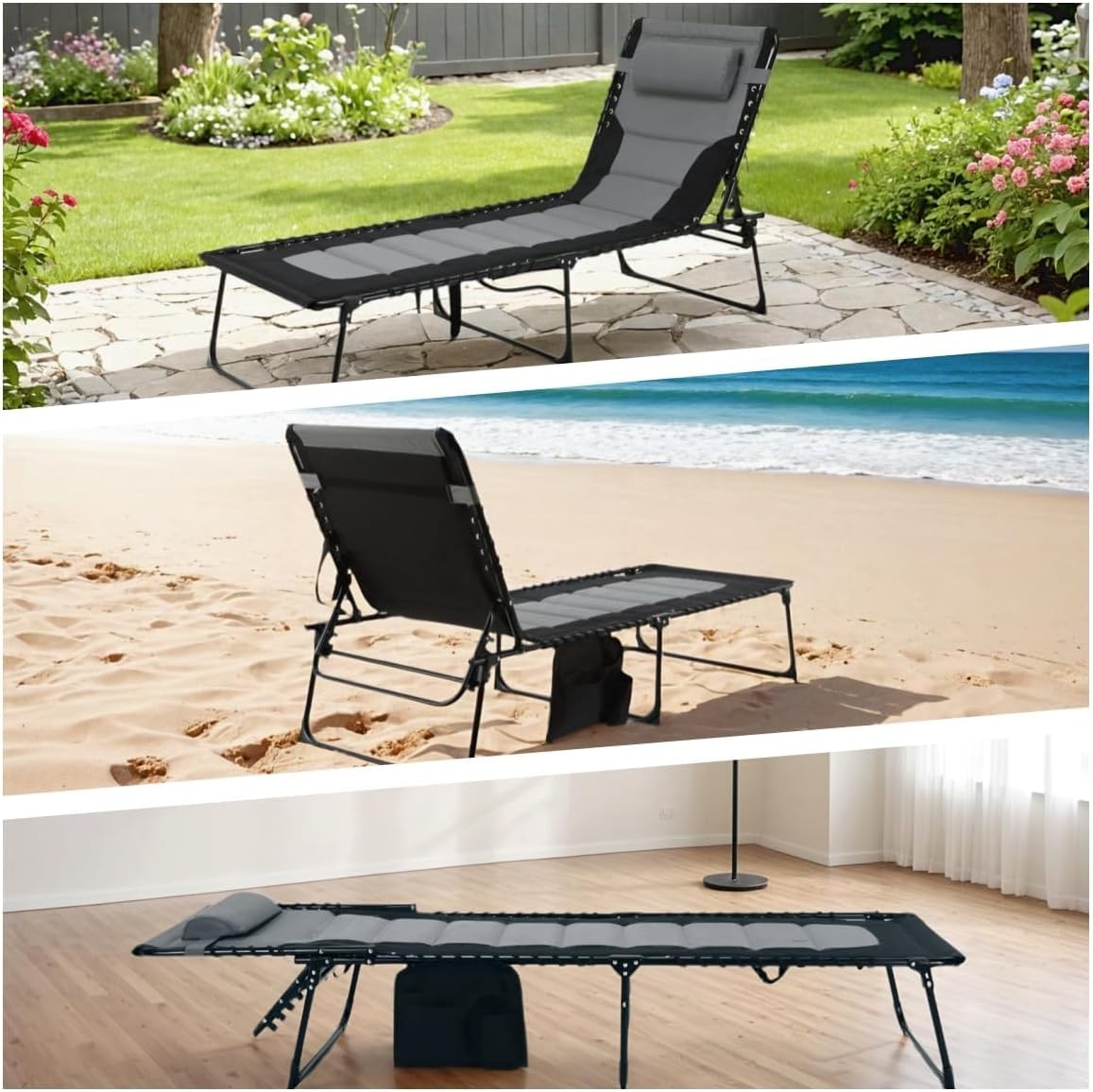XXL Folding Sun Lounger Dark Grey 5 Position