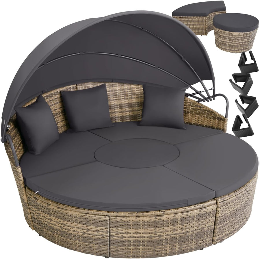 5 Piece Modular Rattan Daybed Set Canopy Nature