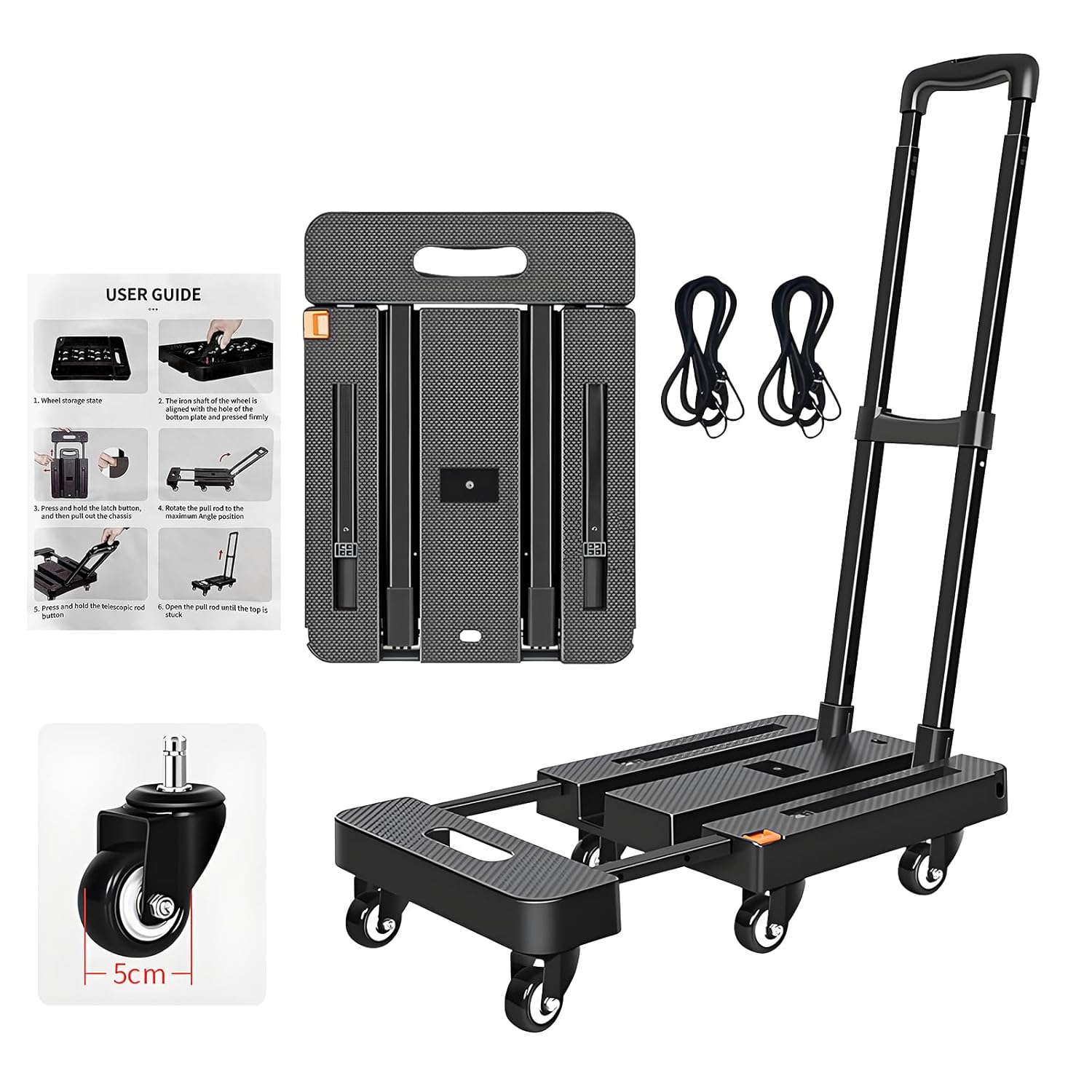 Folding Hand Truck 200KG 6 Wheel Utility Cart Black