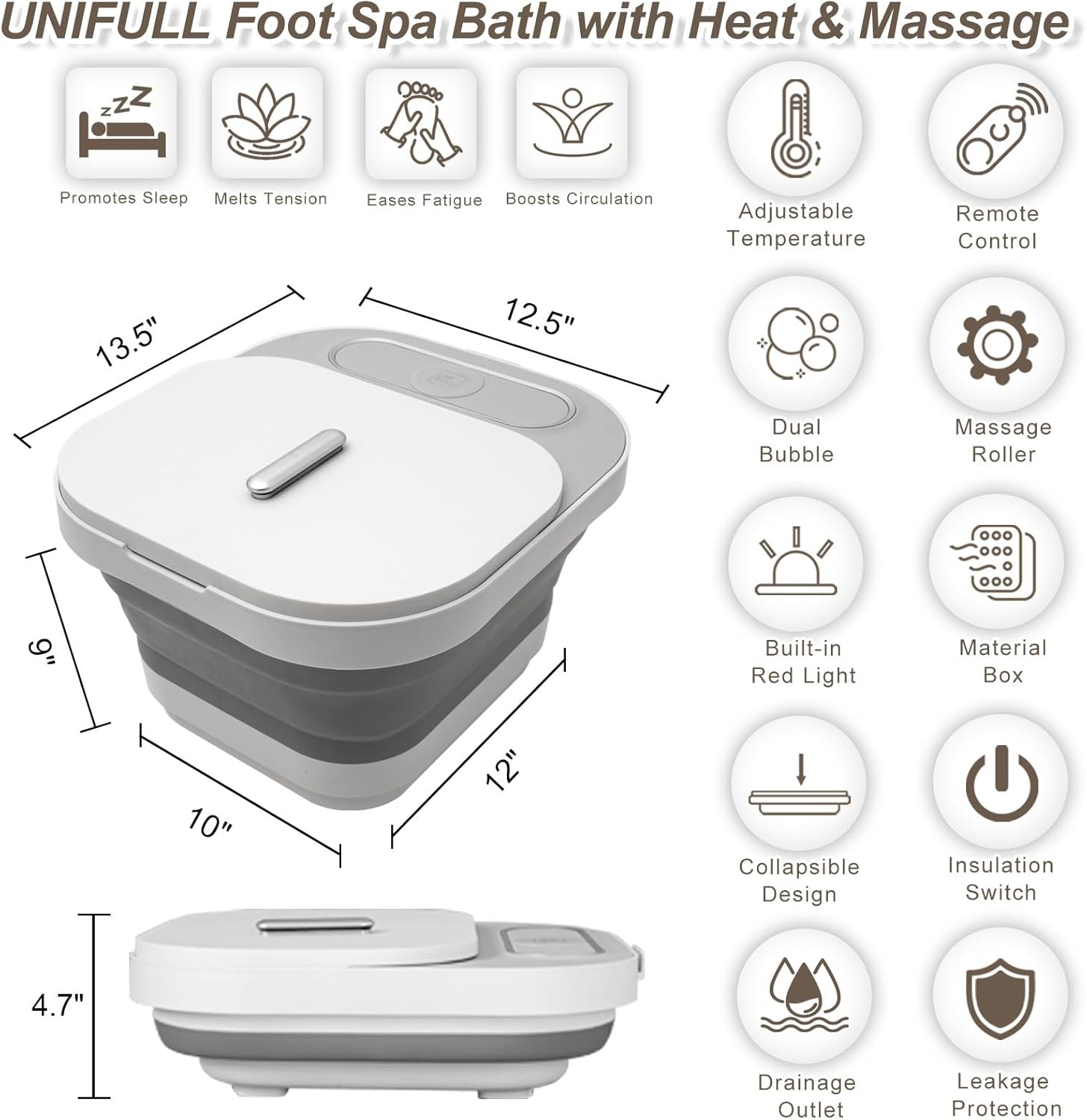 Foldable Foot Spa Bath Heat Bubble Rollers Pedicure Kit Temp Control