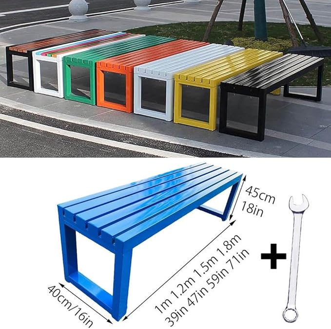 Metal Garden Bench 1.2m Backless Outdoor Park Patio Seat Blue