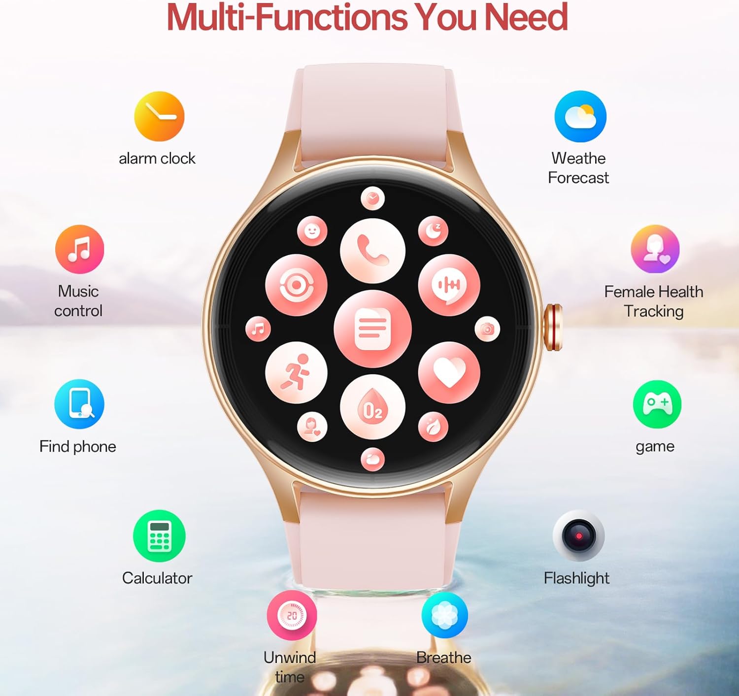 Pink Womens Smart Watch AI Voice Bluetooth Calls