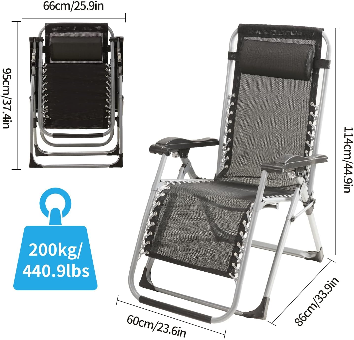 Heavy Duty Folding Garden Sun Lounger Recliner Grey