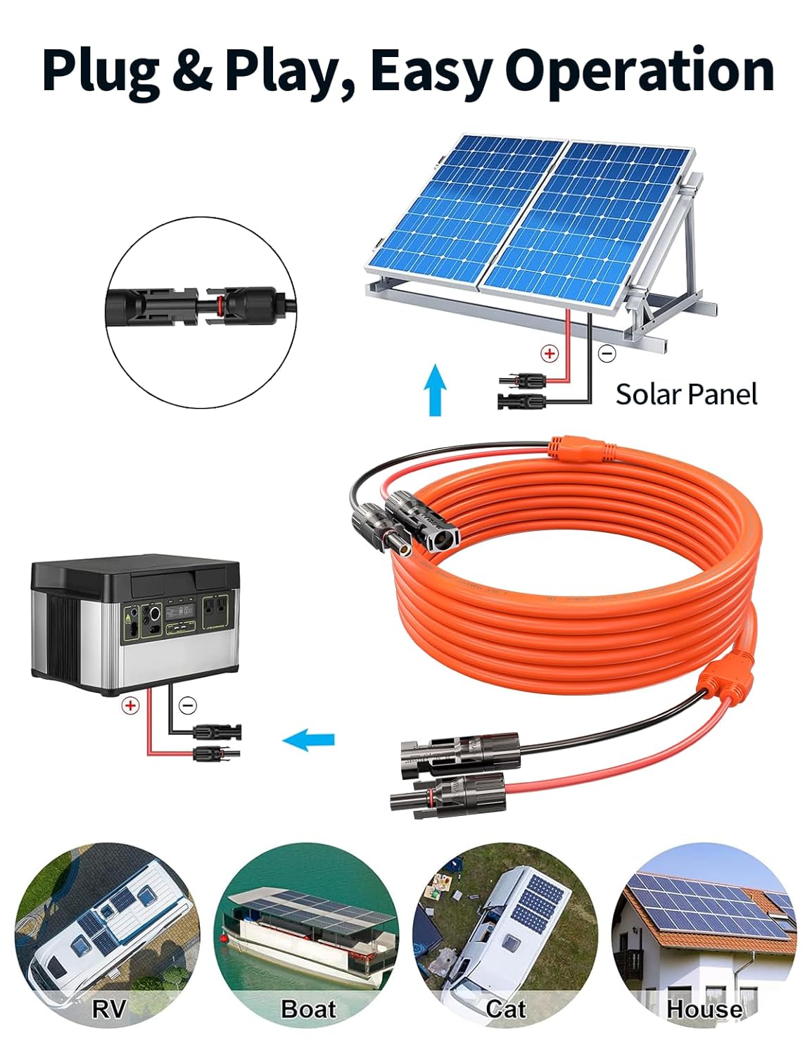 30FT 9M Solar Panel Extension Cable 10AWG Waterproof Orange