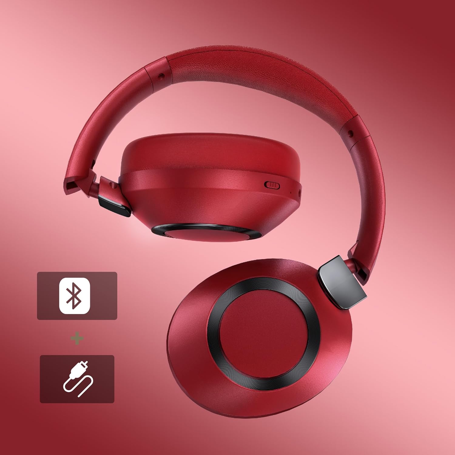 Wireless Noise Cancelling Over Ear Headphones 100Hr Battery Red