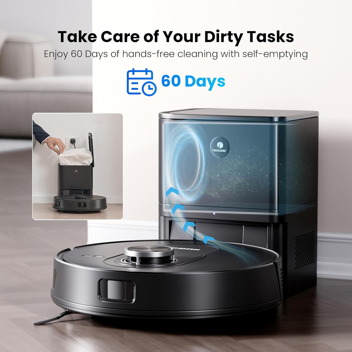 Robot Vacuum Mop Self Empty 6000Pa LiDAR 200Min WiFi Pet Hair