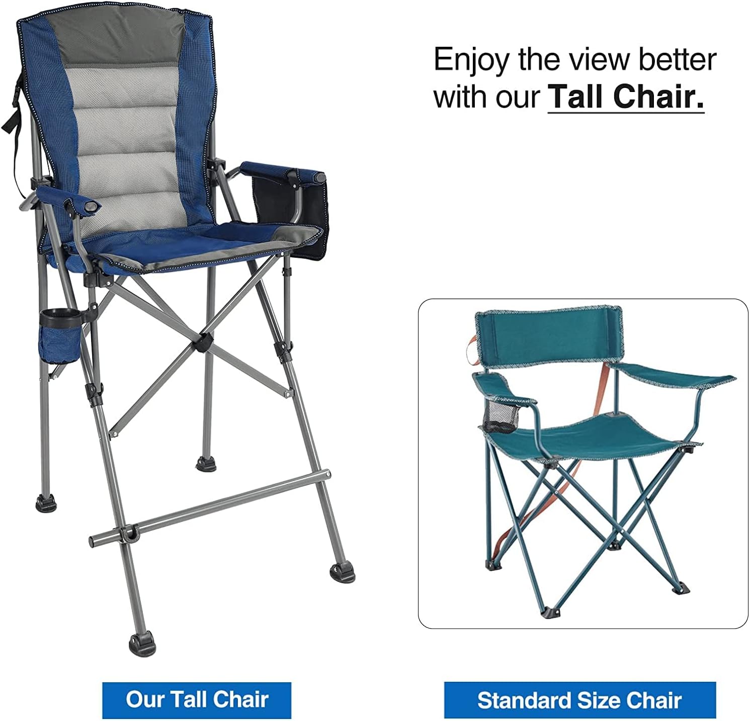 Extra Tall Folding Director Chair with Footrest Blue