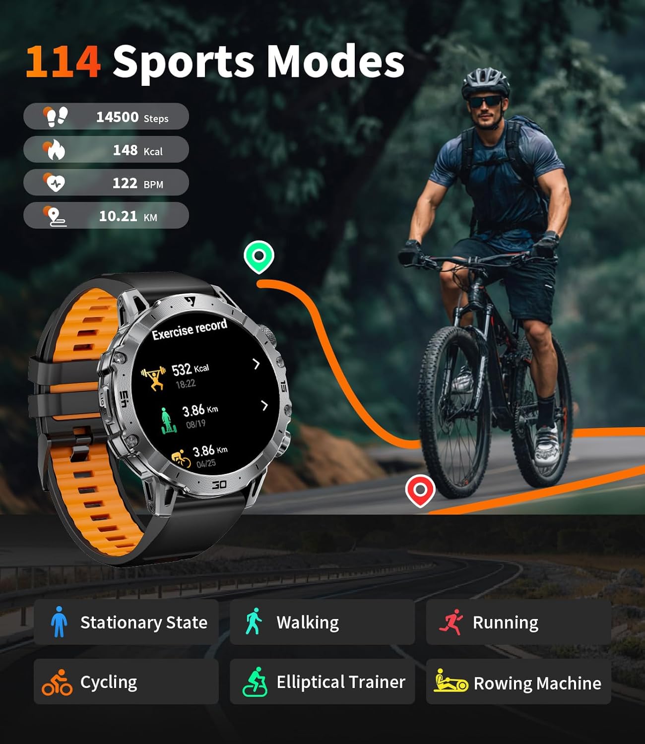 Military Smart Watch 1000mAh Bluetooth Call 100 Sports